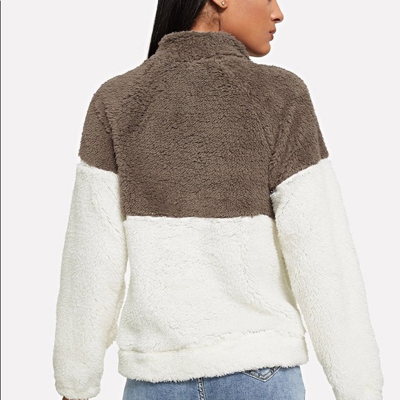 Teddy sweatshirt half zip tan white brown 581866 - Picture 3 of 4